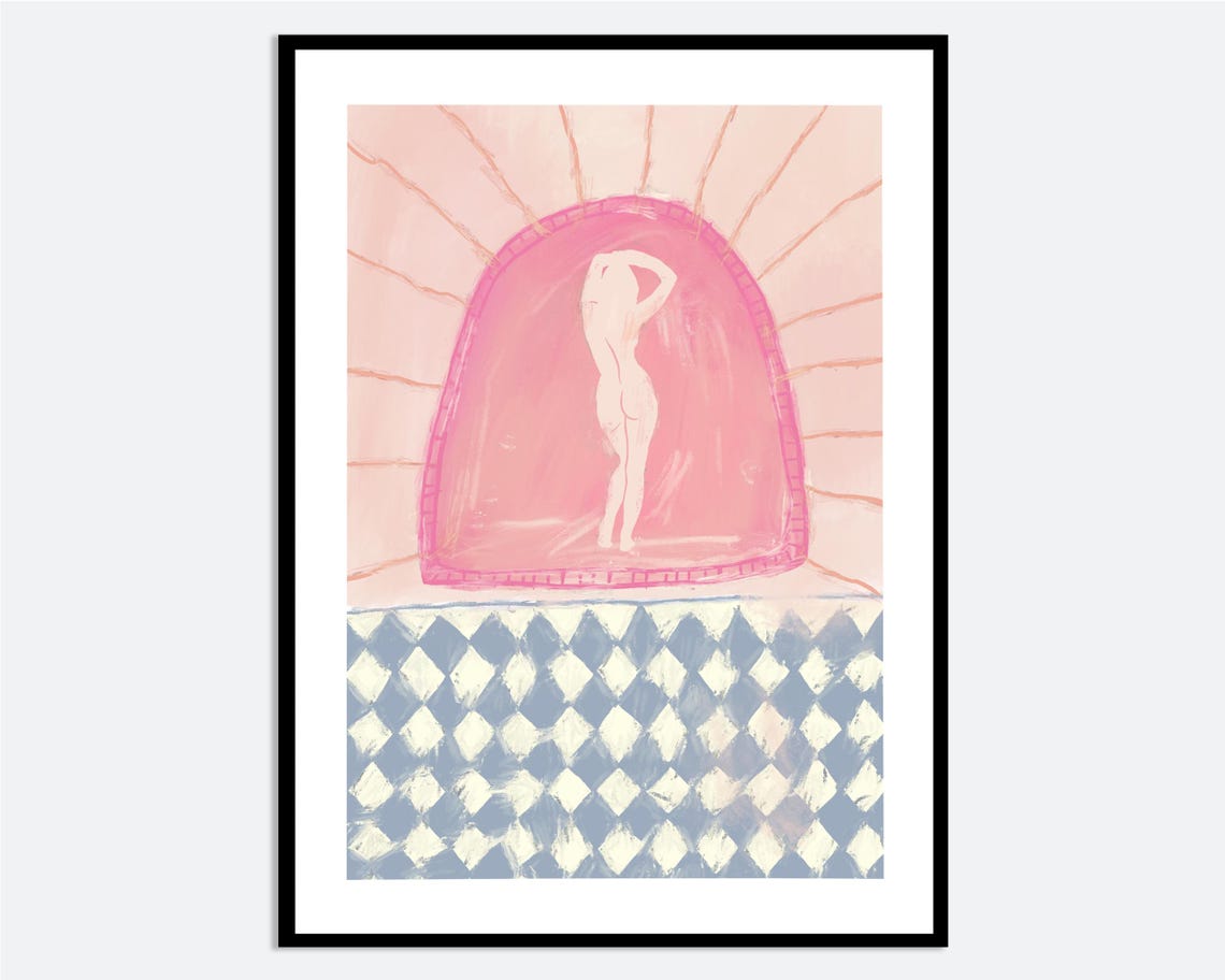 Abstract Pink Arched Figure Nude Line Drawing Modern Body Art Poster