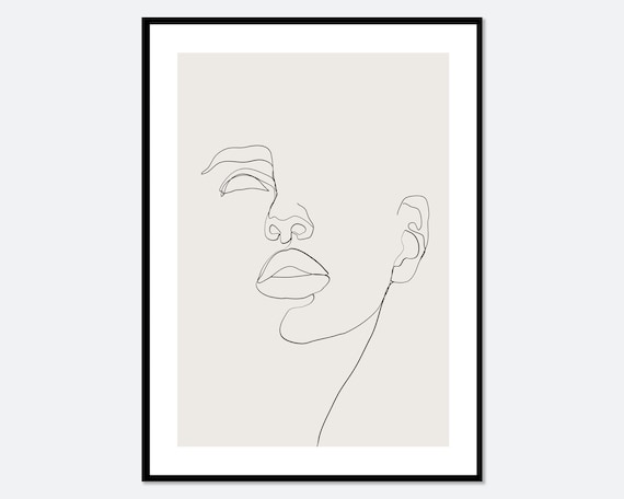 Modern Girl Silhouette Line Art Print, Boho Minimalism