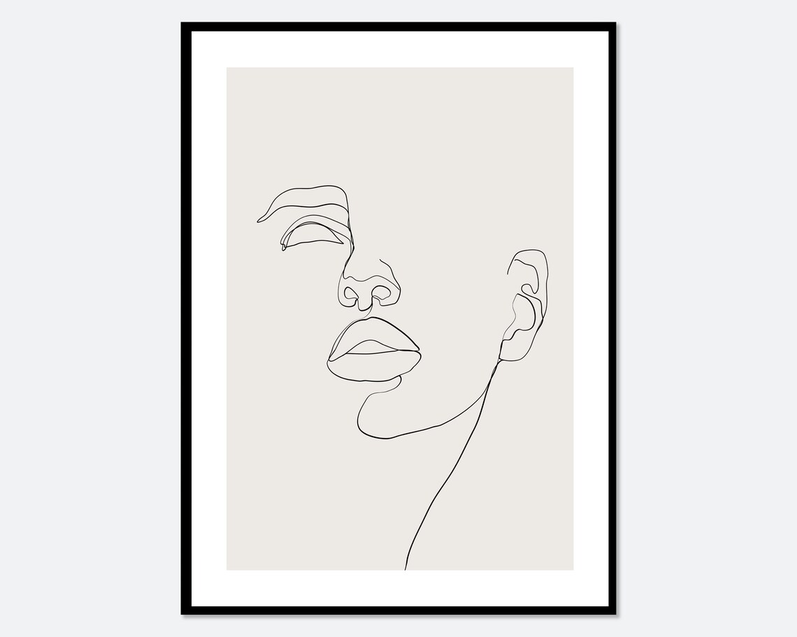 Modern Girl Silhouette Line Art Print, Boho Minimalism