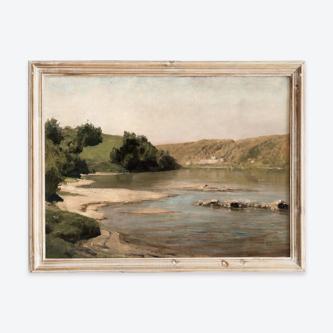 Tranquil River Valley Spring Banks and Hills Vintage Oil Poster