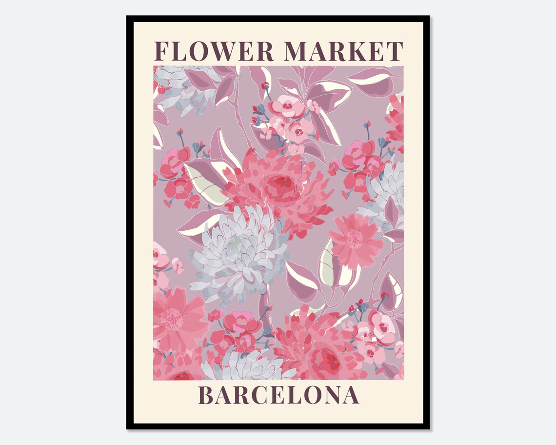 Flower Market Barcelona, Colorful Botanical Art Print
