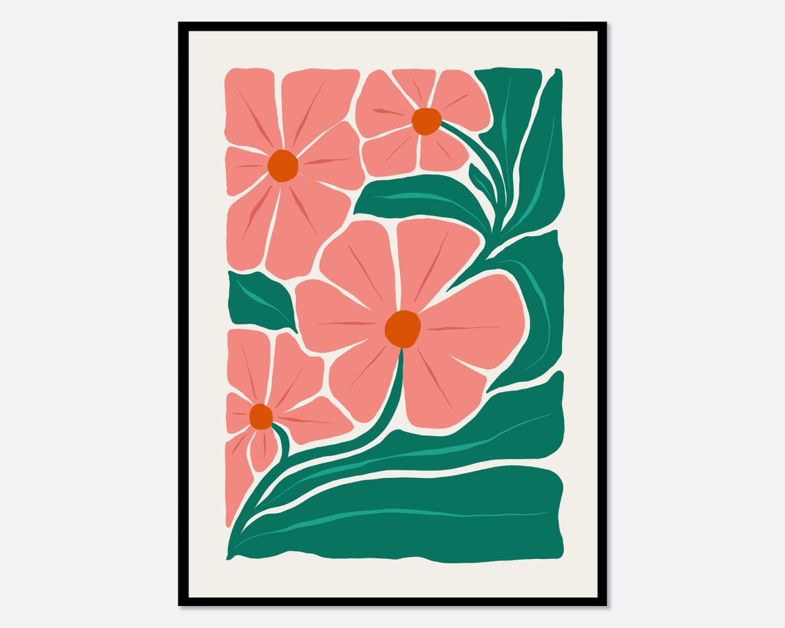 Abstract Pink Blossoms Matisse Style Modern Botanical Poster