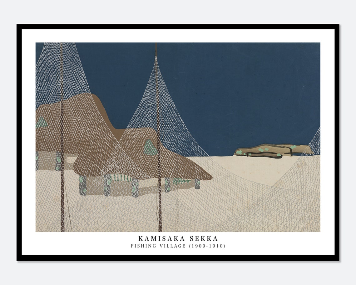 Kamisaka Sekka Fishing Village Vintage Japanese Woodblock Poster Art Print Retro Japanese Wall Art Antique Landscape Decor Jp31