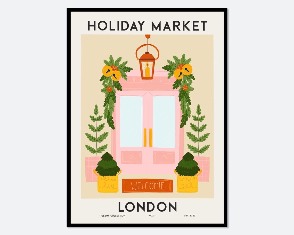 Flower Market London Holiday Christmas Print Edition Colorful Botanical Art Print Christmas Wall Art Holiday Poster Holiday Market Fm85