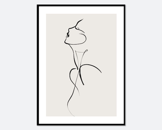 Modern Girl Silhouette Line Art, Boho Figure Print