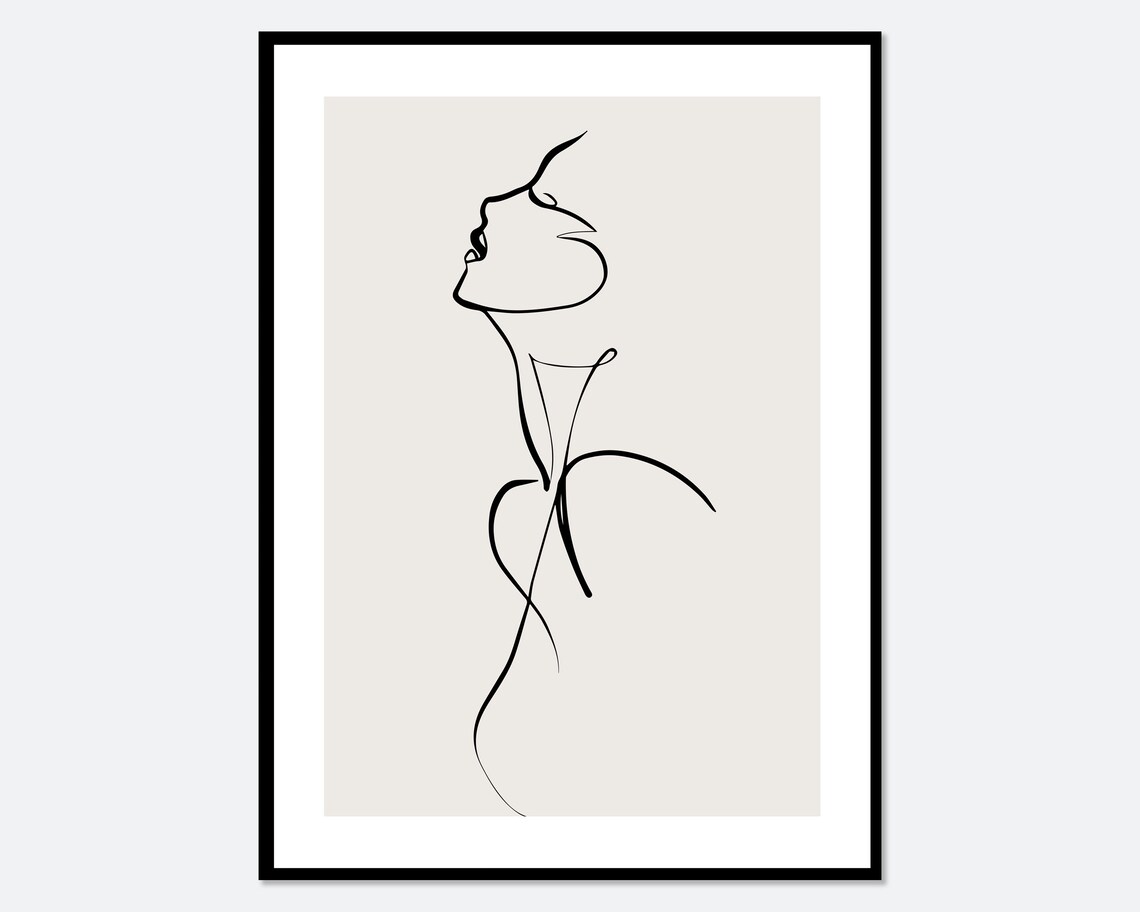 Modern Girl Silhouette Line Art, Boho Figure Print