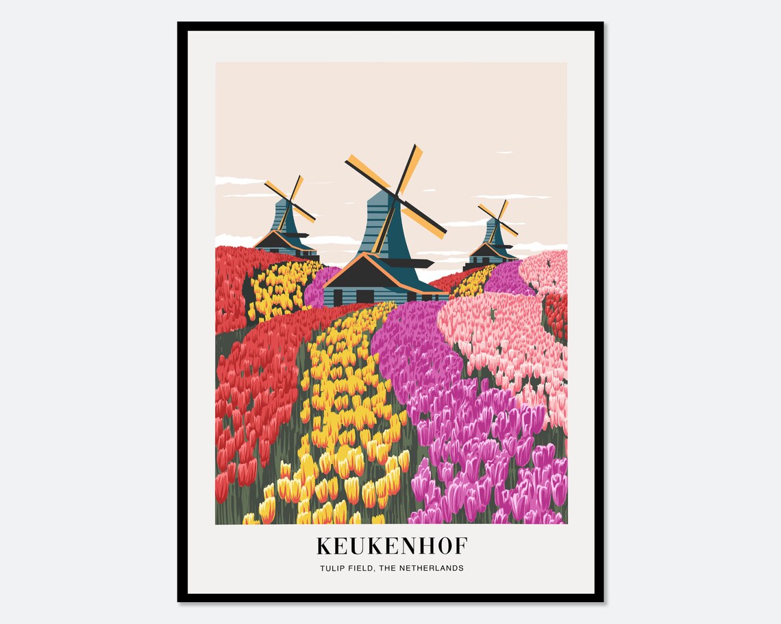 Tulip Field Keukenhof Gardens Netherlands Boho Art Print