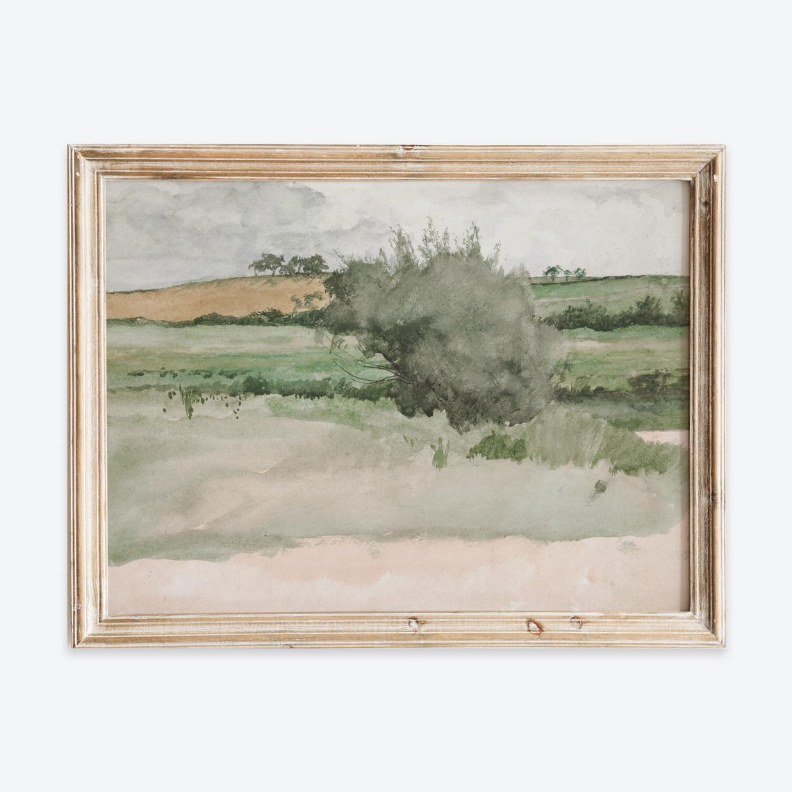 Green Meadow Watercolor Rolling Countryside Fields Art Print