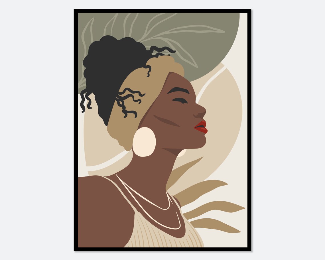 Boho Eclectic Portrait of Woman, Abstract Art Print