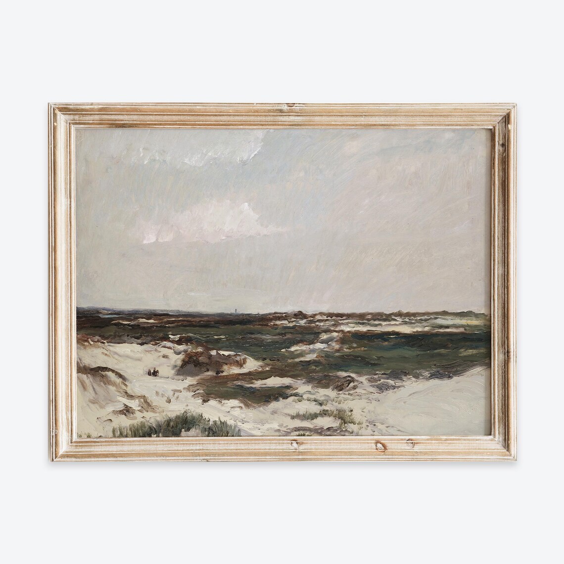 Vintage Dunes Seascape Oil Painting Muted Moody Coastal Art Poster