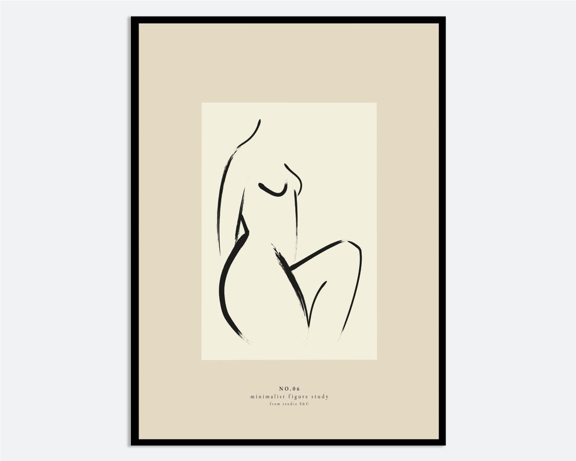 Torso Study Minimalist One Line Figure Ink Sketch Modern Poster