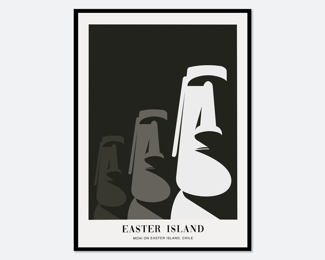 Moai On Easter Island, Boho Travel Poster
