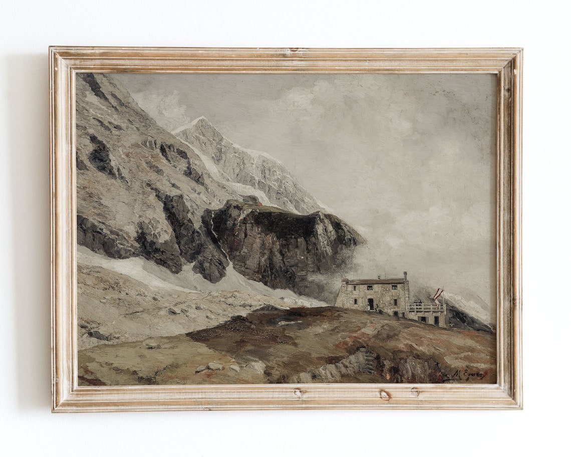 European Vintage Art Print Rustic Vintage Oil Painting Neutral Toned Earthy Mountain Landscape Poster Marie Egner Famous Painting Vp05