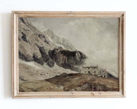 European Vintage Art Print Rustic Vintage Oil Painting Neutral Toned Earthy Mountain Landscape Poster Marie Egner Famous Painting Vp05
