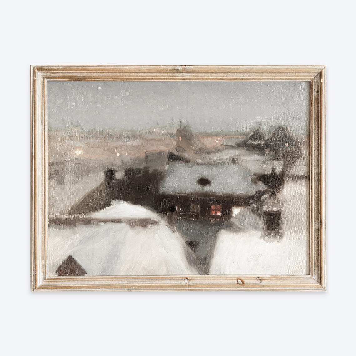 Rustic Swedish Winter Evening Snow Houses Vintage Oil Painting Poster