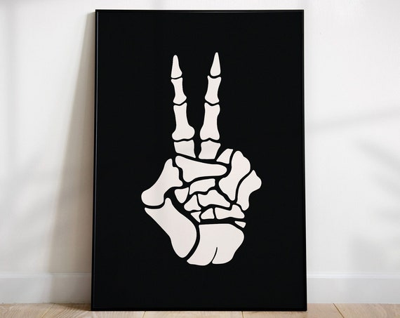 Halloween Wall Art Skeleton Peace Sign Halloween Art Print Spooky Wall Art Moody Wall Art Halloween Wall Decor Horror Art Print