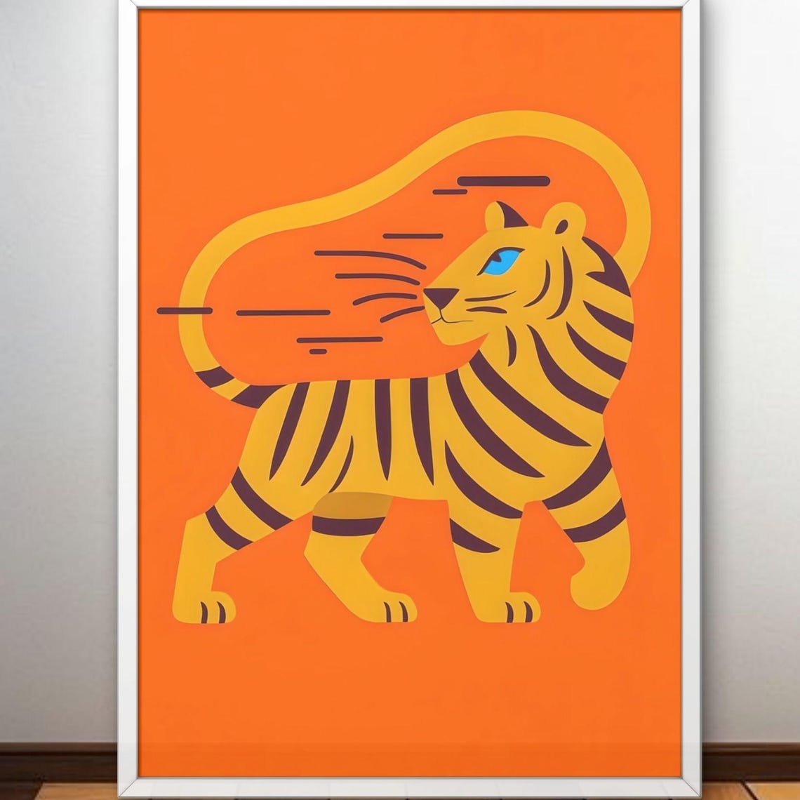 Retro Tiger Illustration Orange Modern Animal Wall Decor Poster