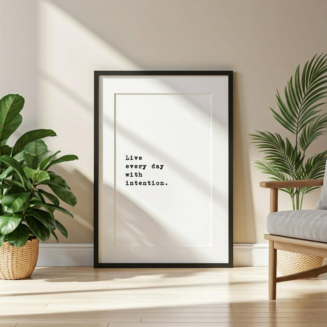 Live Every Day With Intention Minimalist Typewriter Quote Poster - Image 3