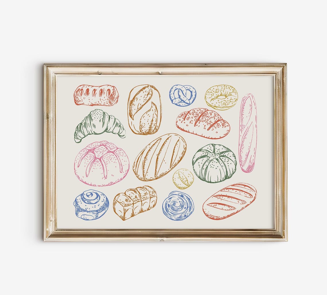 Hand Drawn Bread Varieties Croissant Baguette Bakery Sketch Poster