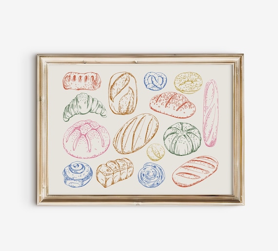 Hand Drawn Bread Varieties Croissant Baguette Bakery Sketch Poster