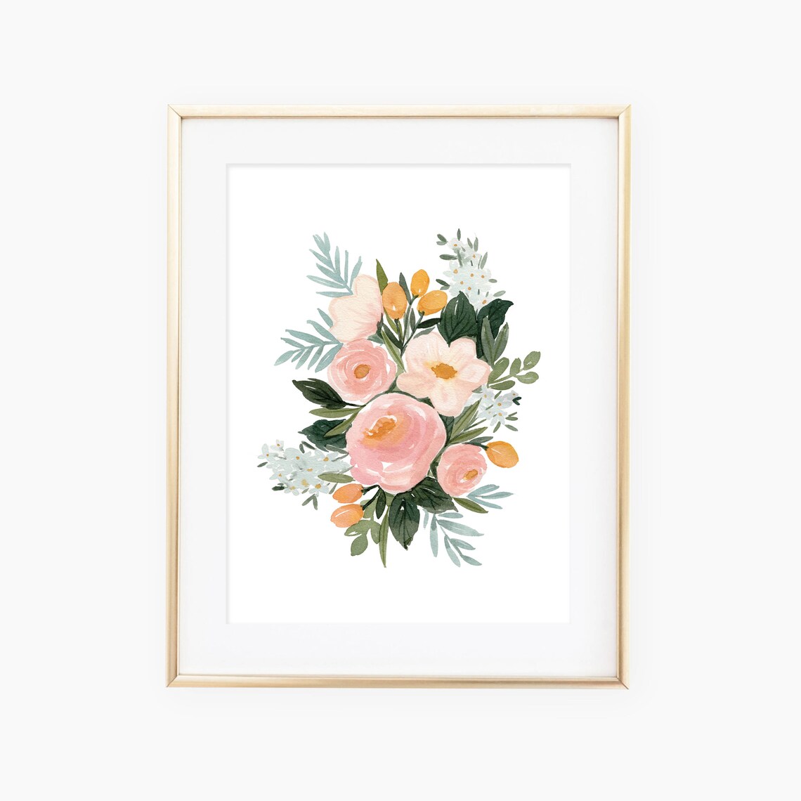 Watercolor Floral Bouquet Pink Roses Art Print