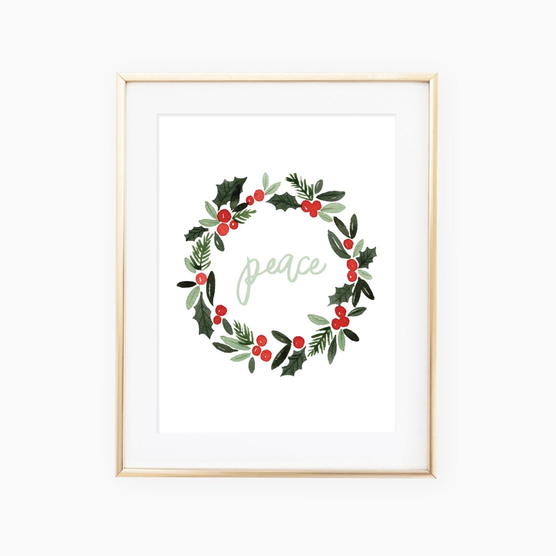 Peace Hand Lettered Christmas Wreath Art Print