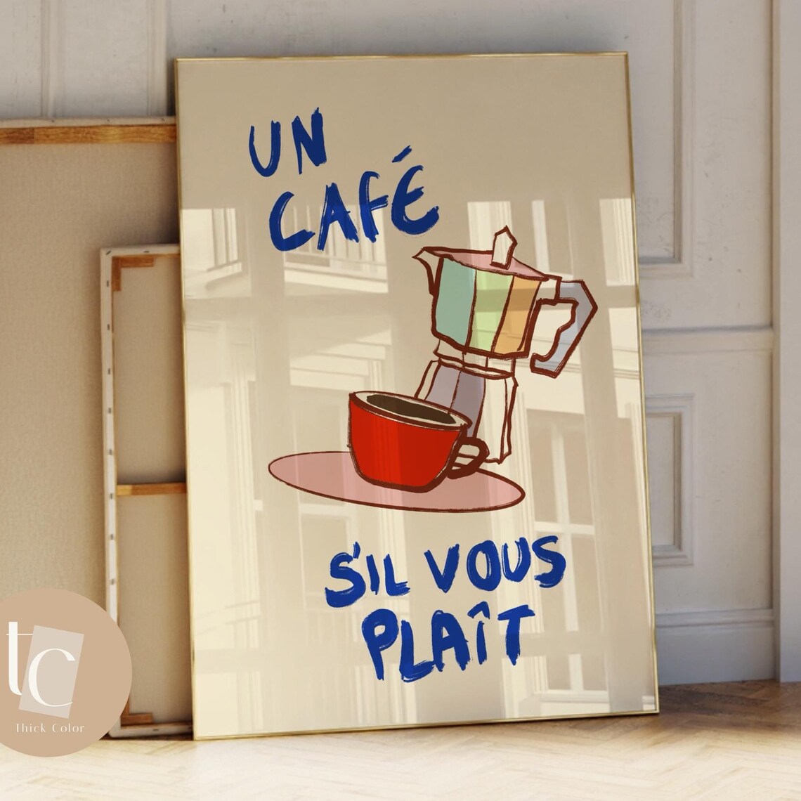 Un Cafe Sil Vous Plait Moka Pot French Espresso Cafe Art Poster