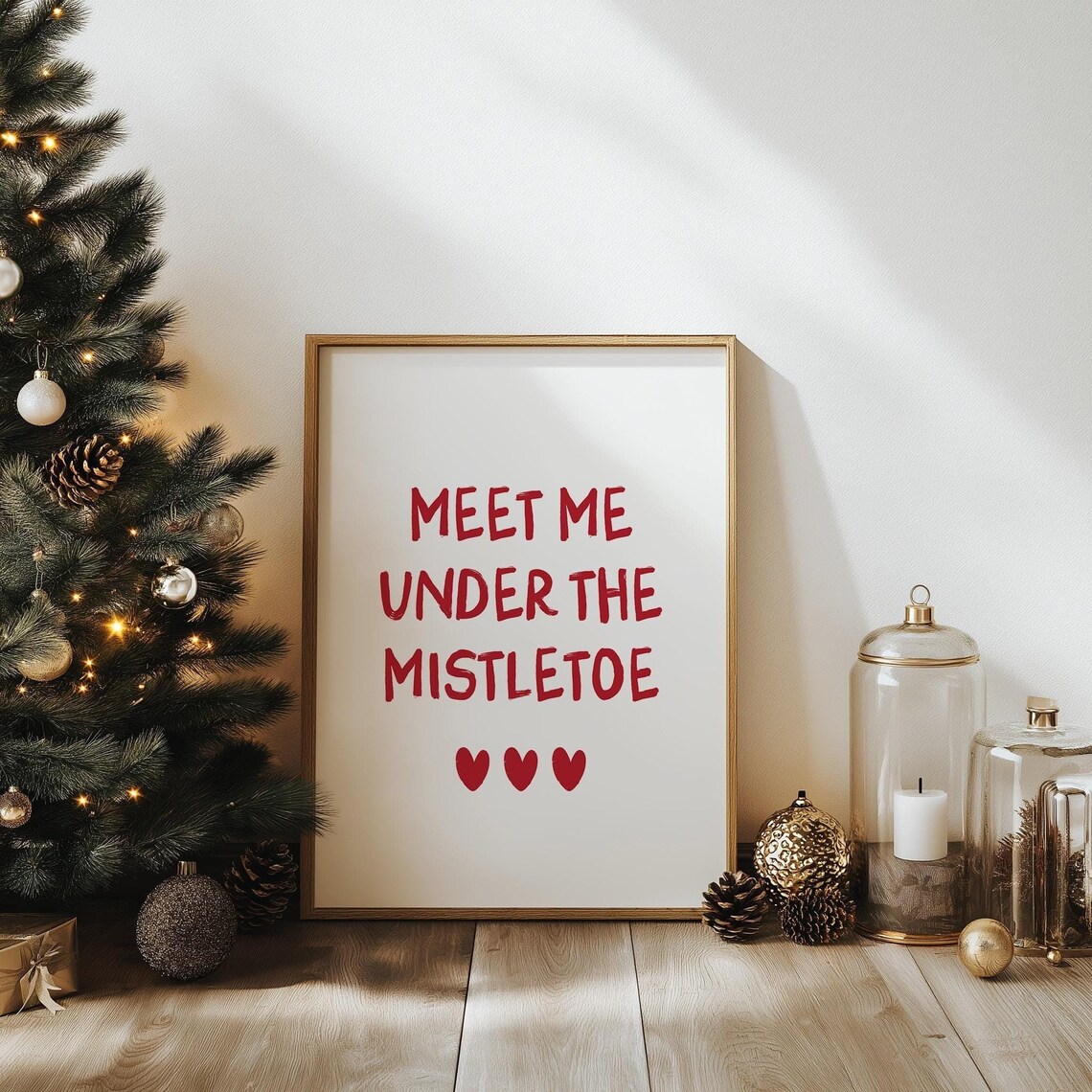 Meet Me Under The Mistletoe Red Christmas Poster Romantic Holiday