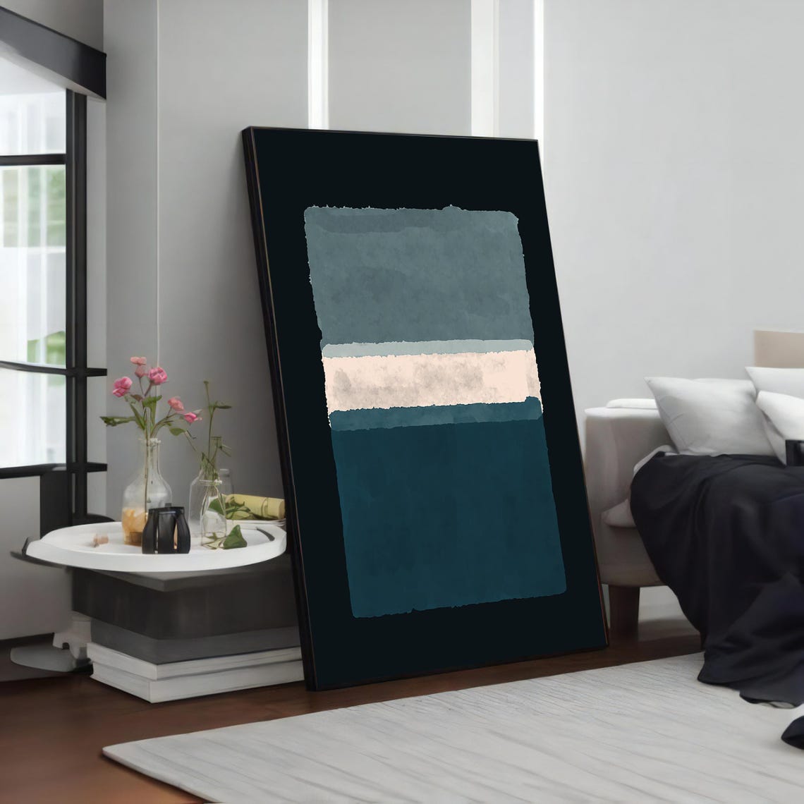 Rothko Style Slate Cream Teal Color Field Abstract Modern Poster - Image 4