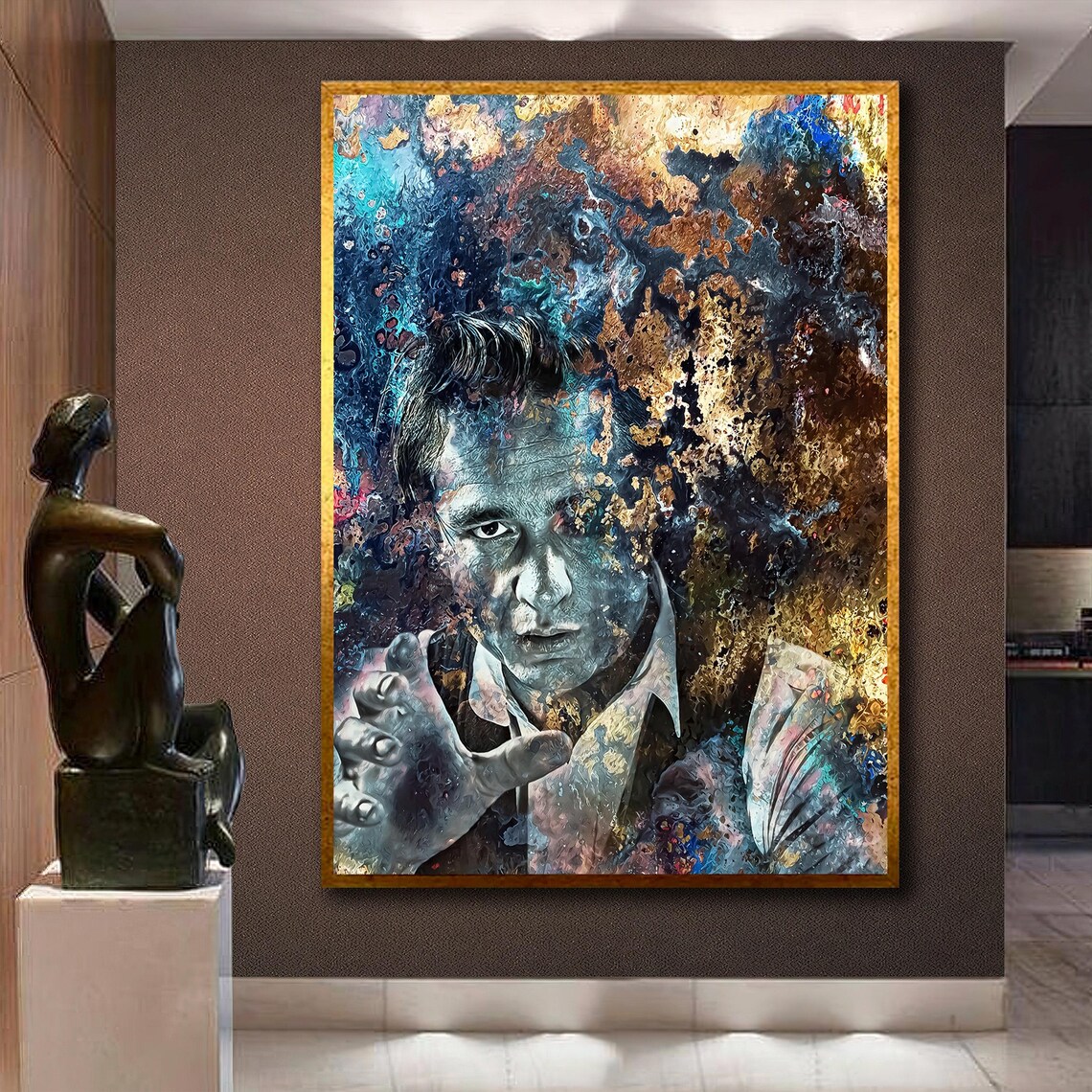 Abstract Reaching Man Portrait in Colorful Expressionist Painting Art Poster