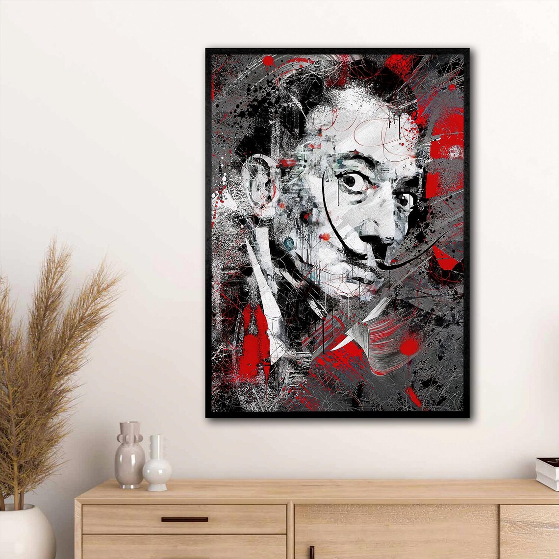 Salvador Dali Portrait in Graffiti Street Art Style Red Black Wall Art - Image 3