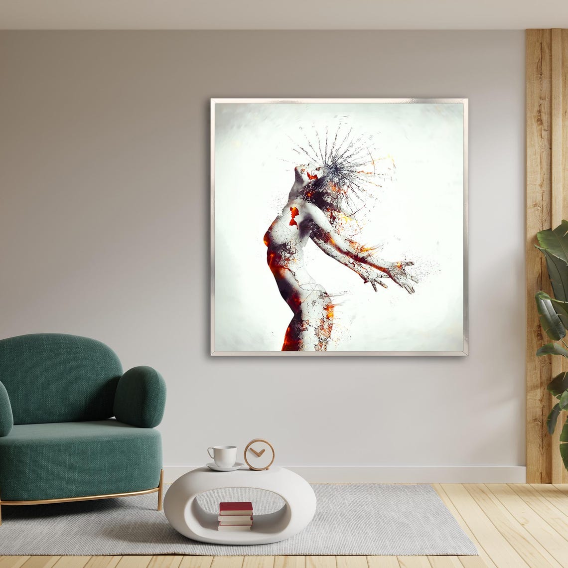 Abstract Woman Figure Dissolving Red Ink Splash Artistic Poster - Image 3