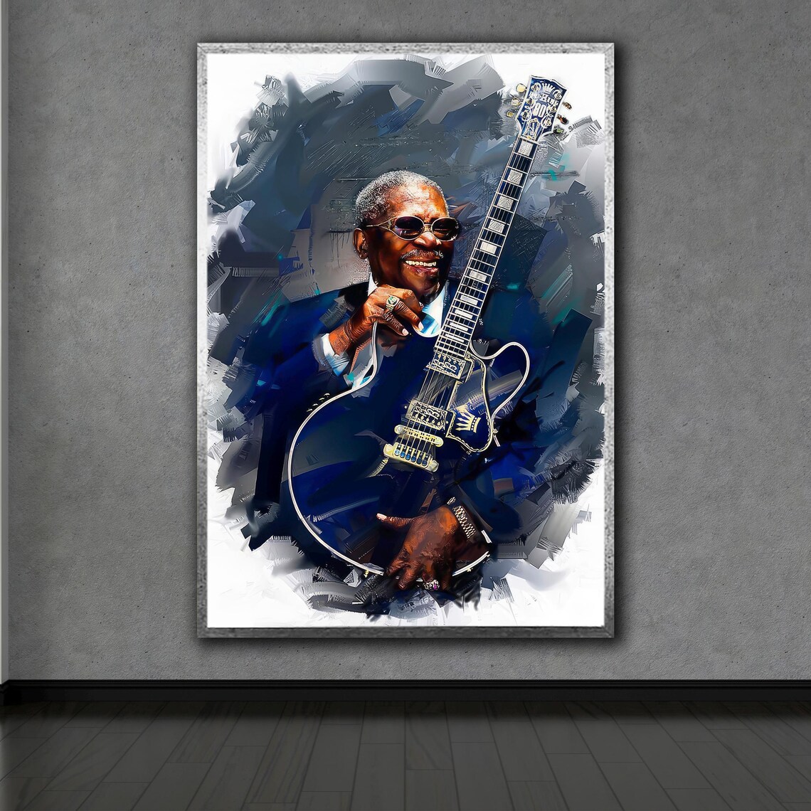 BB King Blues Guitarist with His Lucille Guitar Music Portrait Art Poster - Image 2