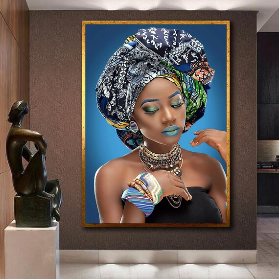 Elegance African Beauty Wall Art Cultural Portrait Print Vibrant Modern Tradition Roll On Ready To Hang Or Framed Masterpiece