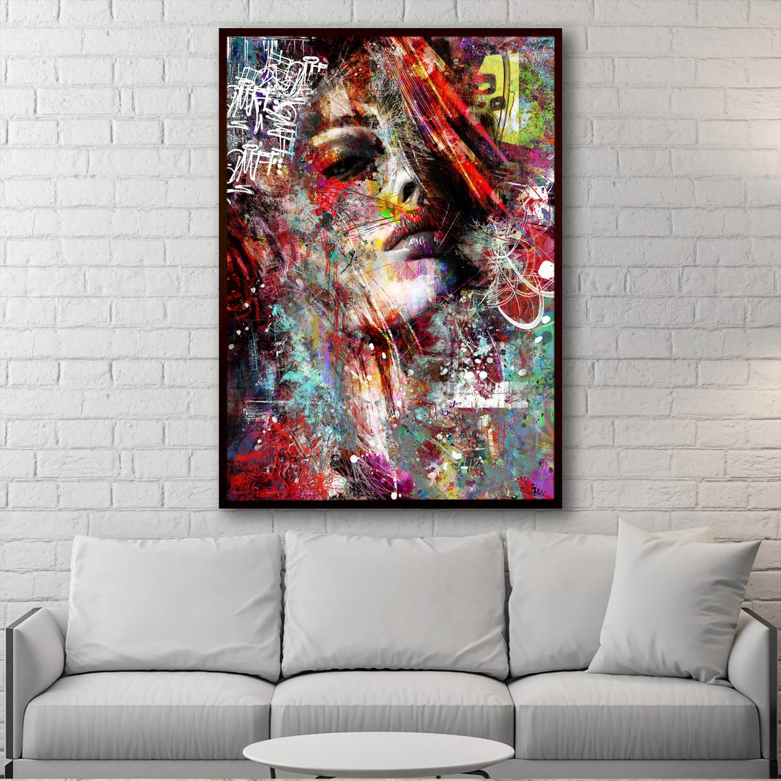 Abstract Woman Face in Colorful Graffiti Splashes Modern Art Poster - Image 2