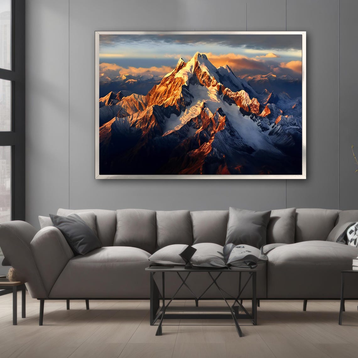 Snow Capped Mountain Peaks Alpenglow Majestic Nature Art Poster - Image 2
