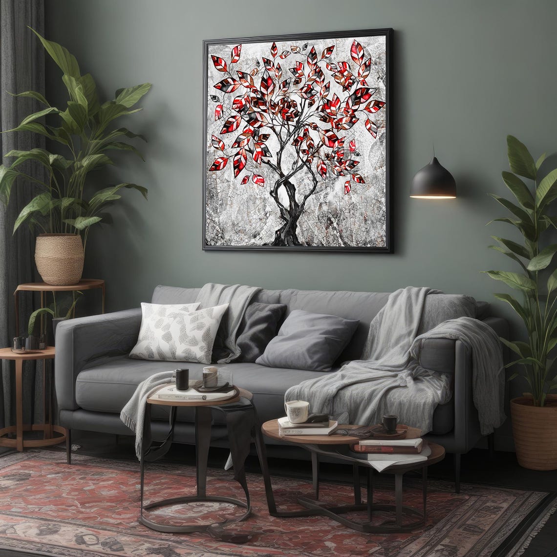 Red Leaves Tree Textured Background Modern Botanical Art Poster - Image 4