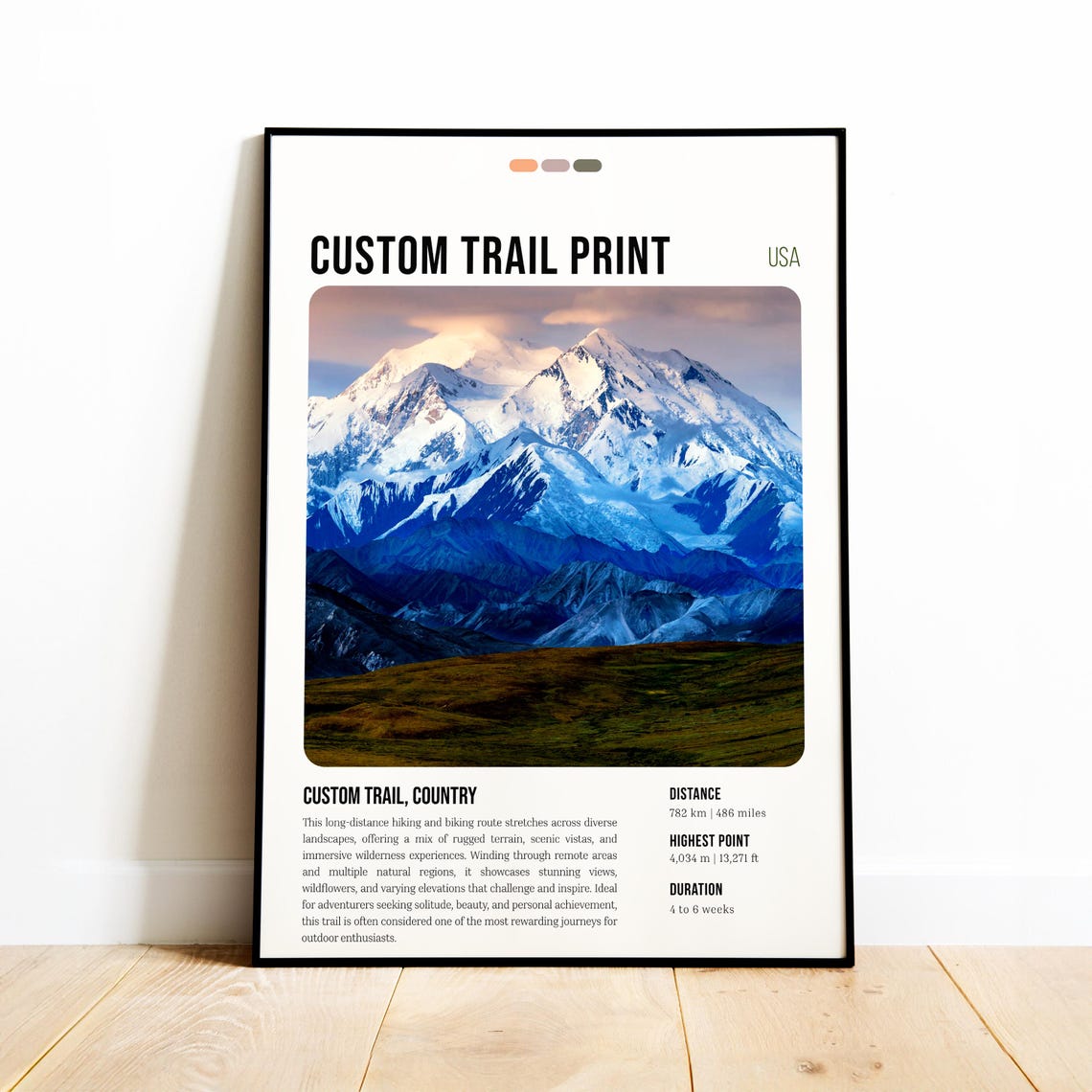 Custom Trail USA Snowy Mountain Peak Photo Adventure Modern Poster