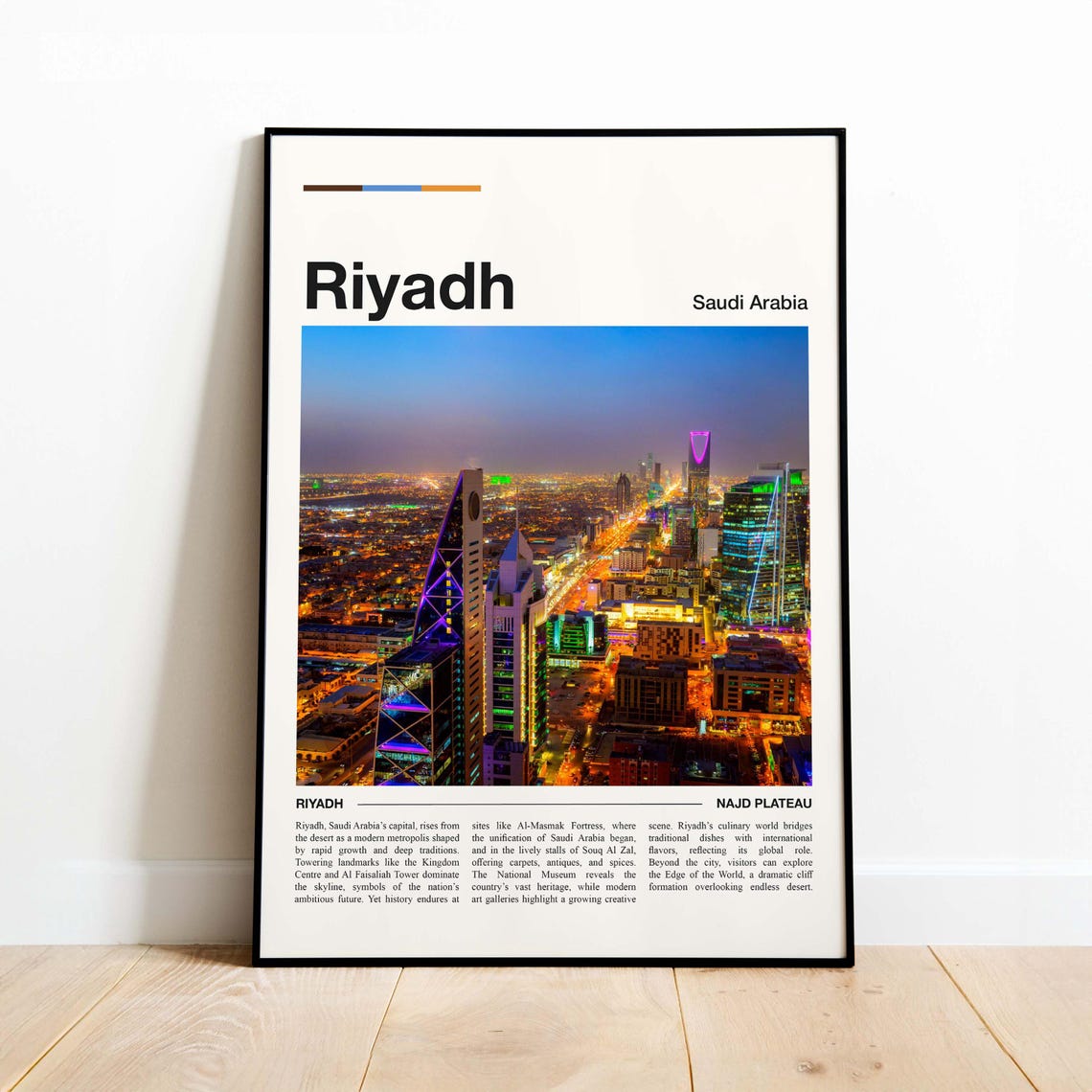 Riyadh Saudi Arabia Night Skyline Minimalist Modern Travel Poster
