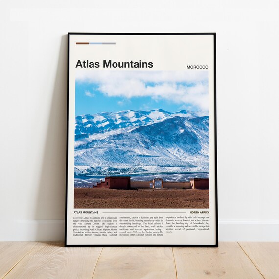 Atlas Mountains Morocco North Africa Snow Peaks Kasbah Travel Poster
