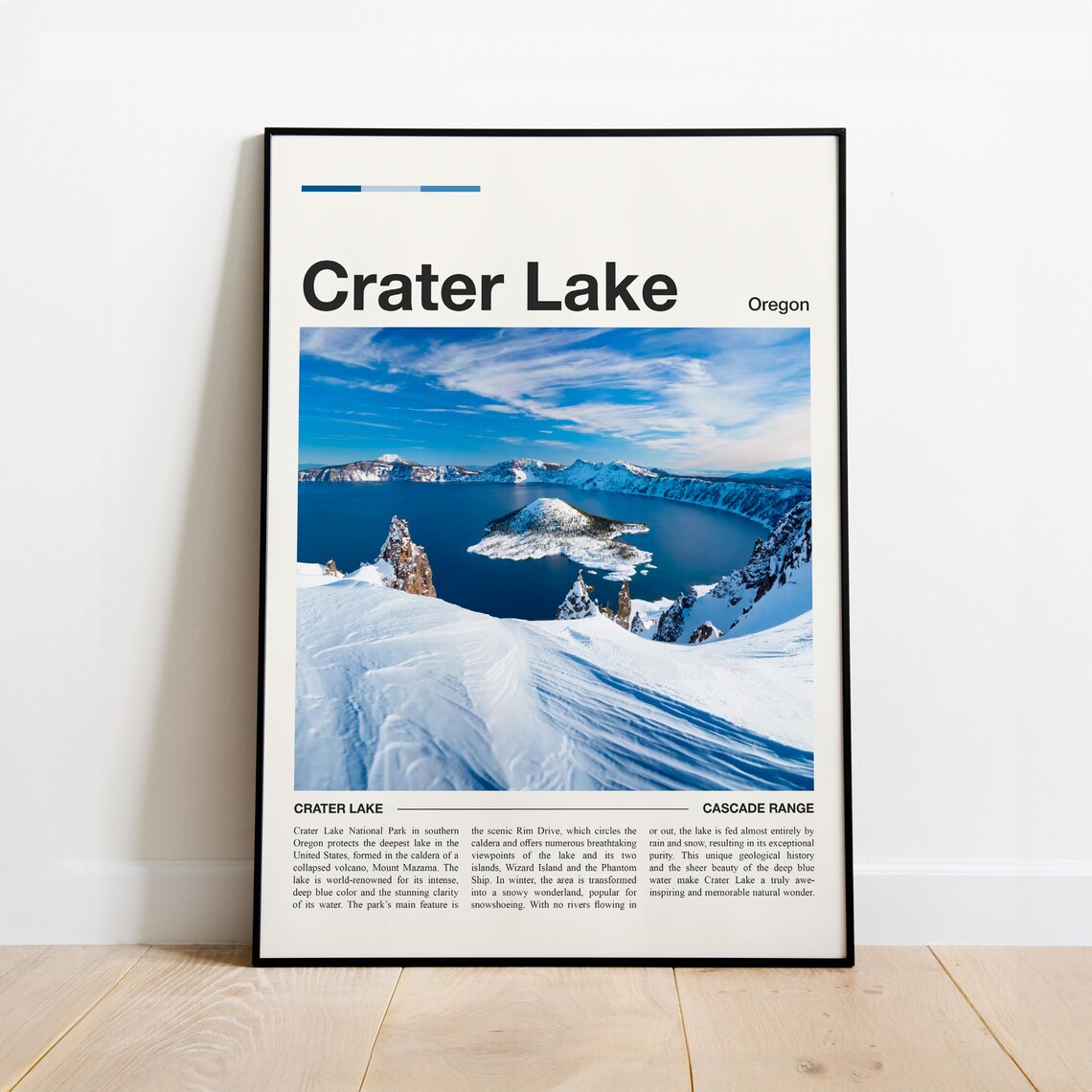 Crater Lake Oregon Snowy Winter Wonderland Minimalist Travel Poster