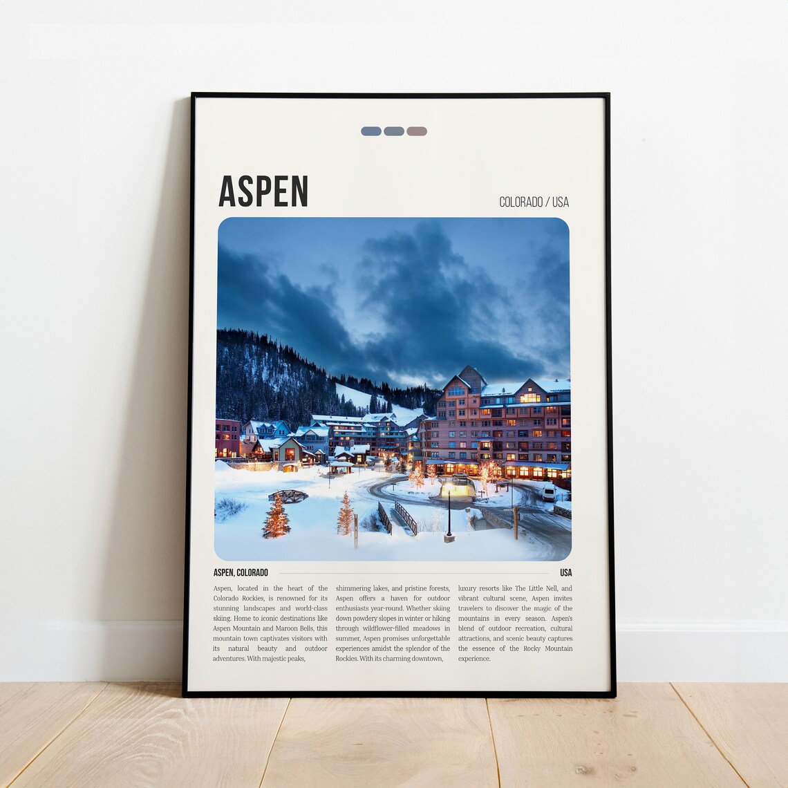 Aspen Colorado USA Snowy Village Night Lights Ski Resort Poster
