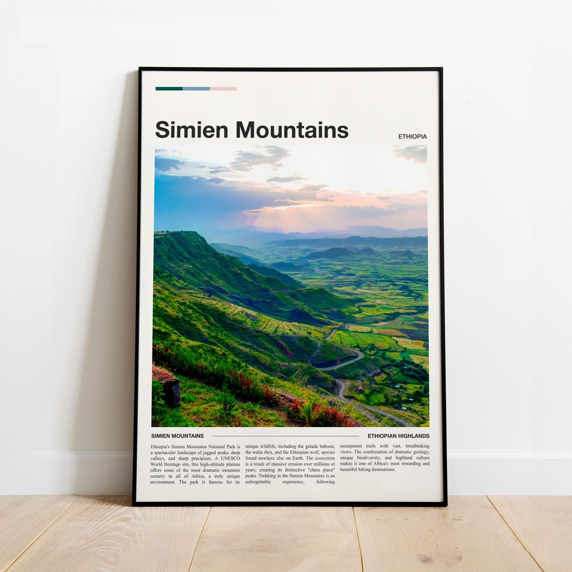 Simien Mountains Ethiopia Highlands Sunset Travel Fact Poster
