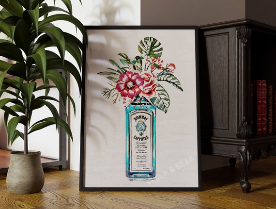 Bombay Gin Illustration Print, Rustic Kitchen Art