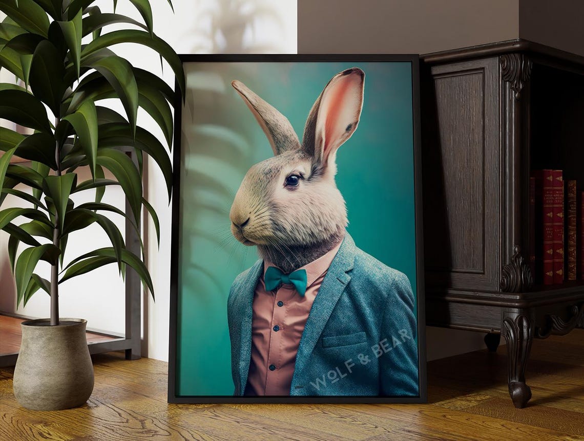 Mr Bunny Rabbit Dapper Print In Suit Quirky Wall Art