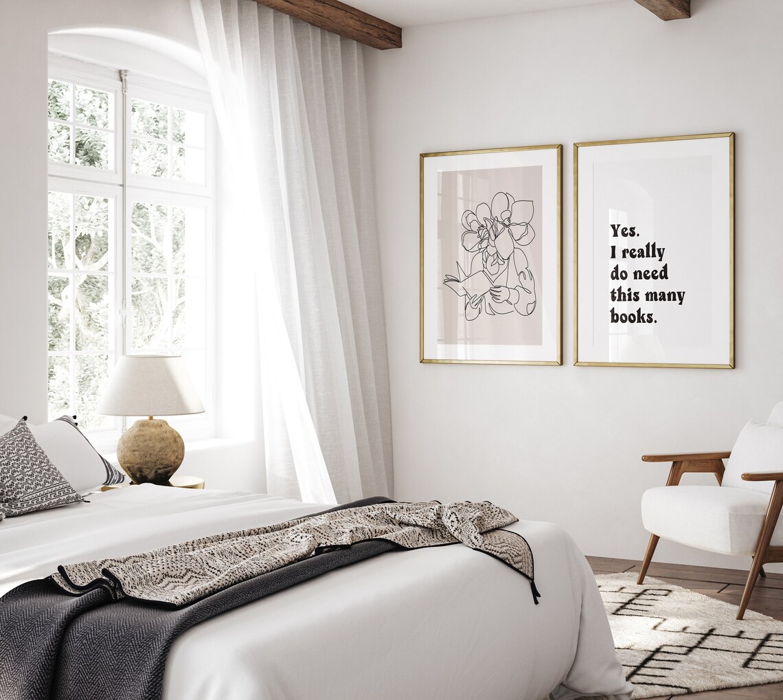 Line Art Woman Reading Book Floral Book Lover Minimalist Poster - Image 3