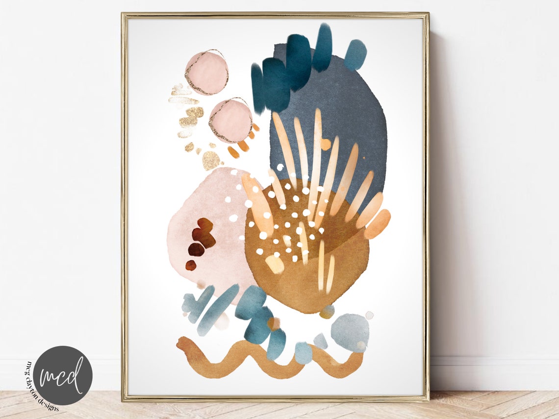 Blush Pink Navy Terracotta Abstract Watercolor Modern Wall Poster