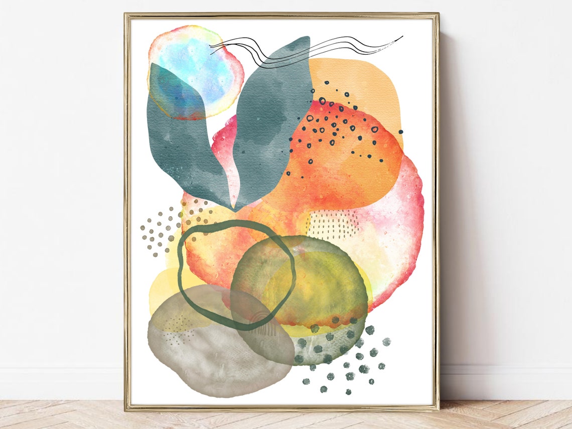 Earthy Abstract Watercolor Leaves Warm Modern Boho Wall Poster