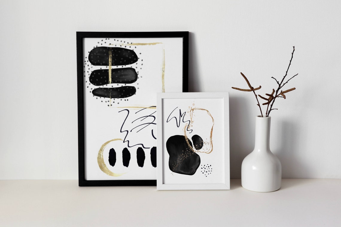 Black White Gold Bold Abstract Modern Geometric Shapes Poster - Image 4