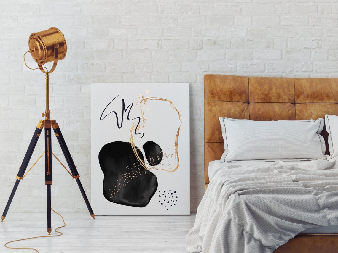 Abstract Wall Art Prints Minimalist Wall Decor Abstract Neutral Wall Art Black And White And Gold Art - Image 3